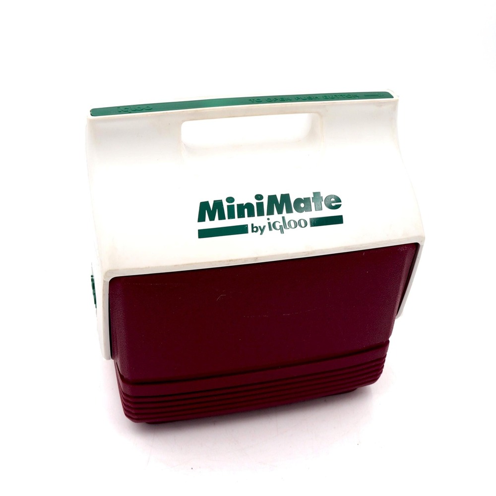 Vtg Igoo Mini Mate Cooler Locking Lid 80s Cup Holder Orig Green Maroon